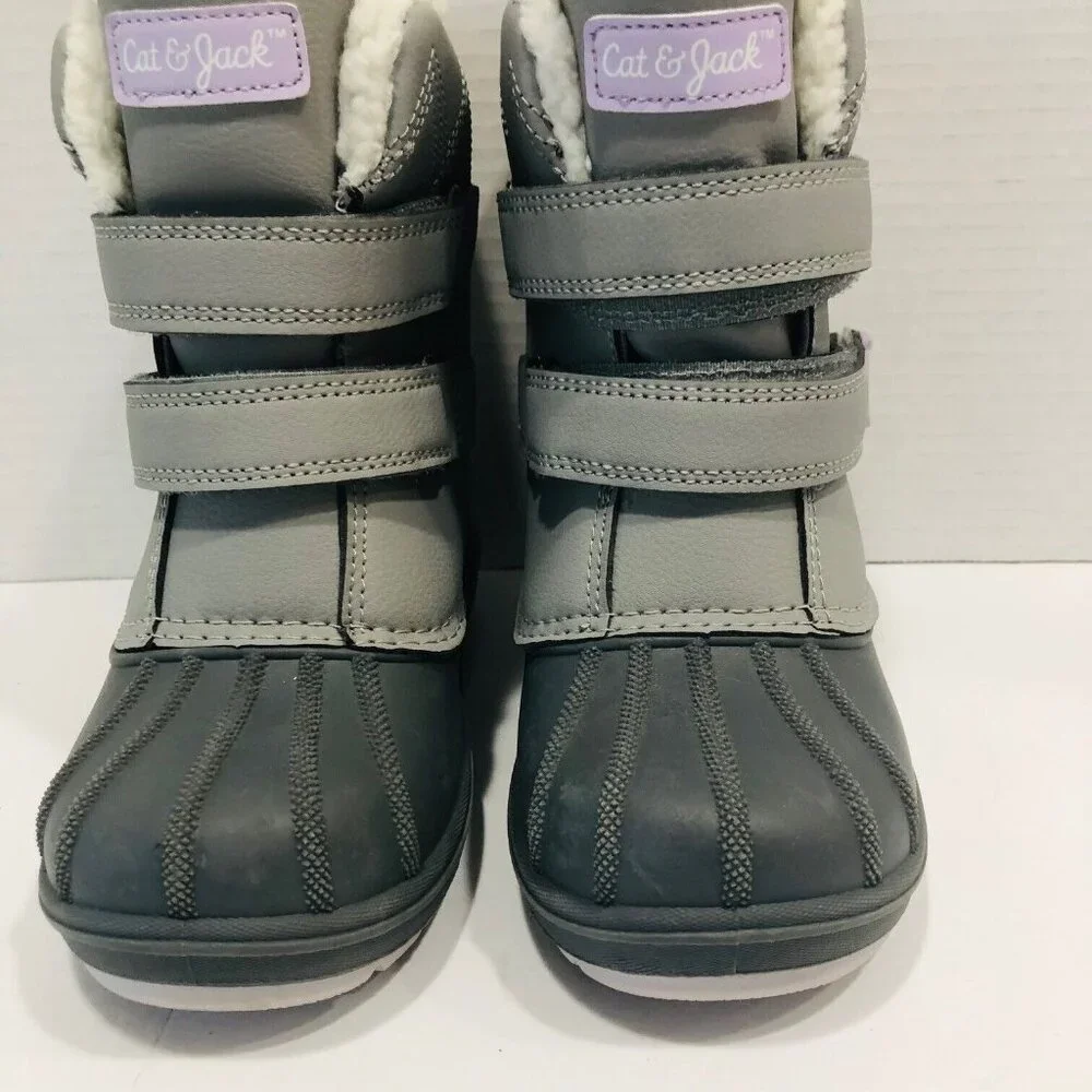 Cat & Jack Gray Denver Winter Shearling Boots Girl 12 Unisex Hook Loop Snow Rain